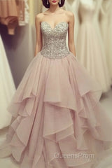 Cute Sweetheart Neck Sequin Chiffon Long Evening Prom Dress, Evening Dress