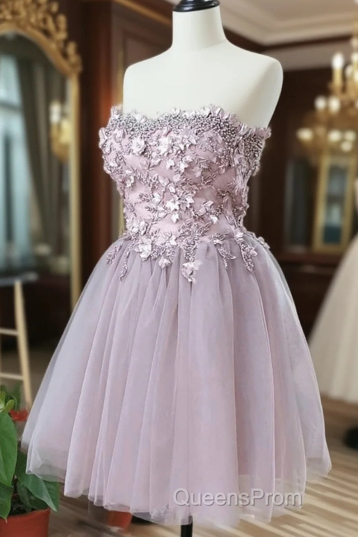 Cute Sweetheart Tulle Lace Beads Short Evening Prom Dress, Homecoming Dress Main image