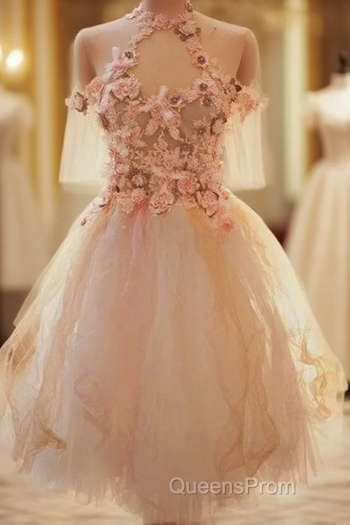 Cute Tulle Lace Applique Short Evening Prom Dress, Cute Homecoming Dress