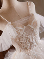 Cute Tulle Lace Light Champagne Short Evening Prom Dress, Cut Homecoming Dress