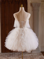 Cute Tulle Lace Light Champagne Short Evening Prom Dress, Cut Homecoming Dress