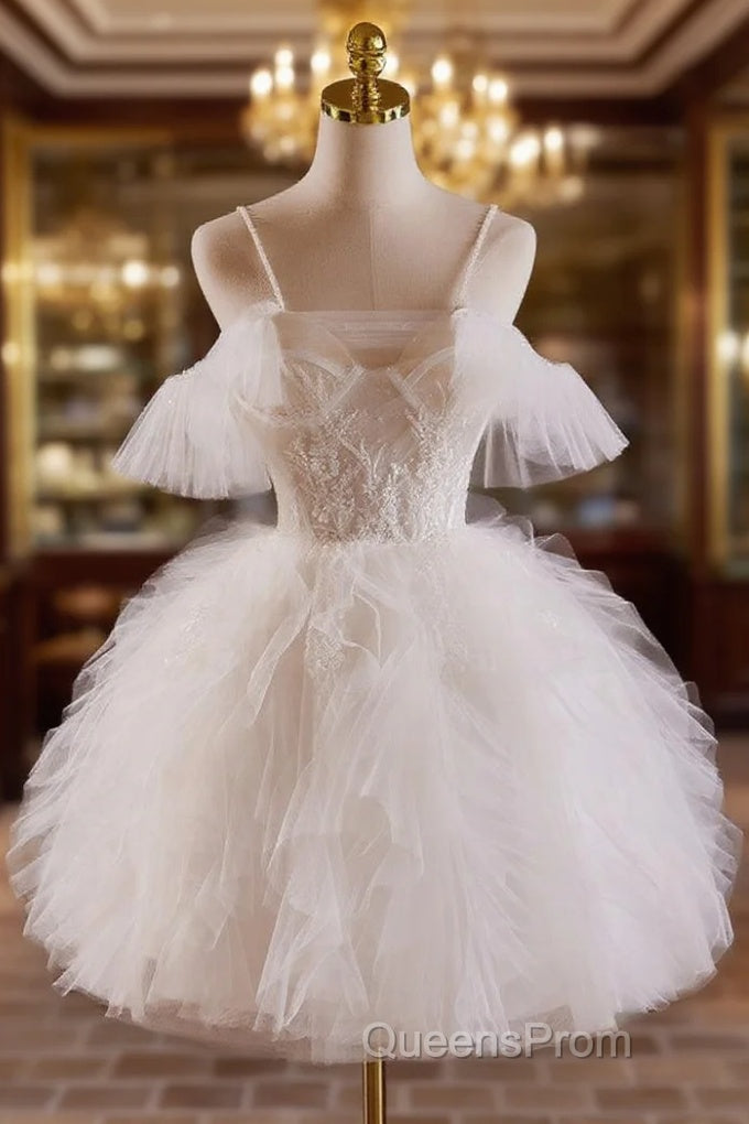Cute Tulle Lace Light Champagne Short Evening Prom Dress, Cut Homecoming Dress Main image