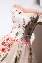 Cute Tulle Lace Long Evening Dress, A-Line Off Shoulder Party Dress