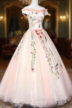 Cute Tulle Lace Long Evening Dress, A-Line Off Shoulder Party Dress