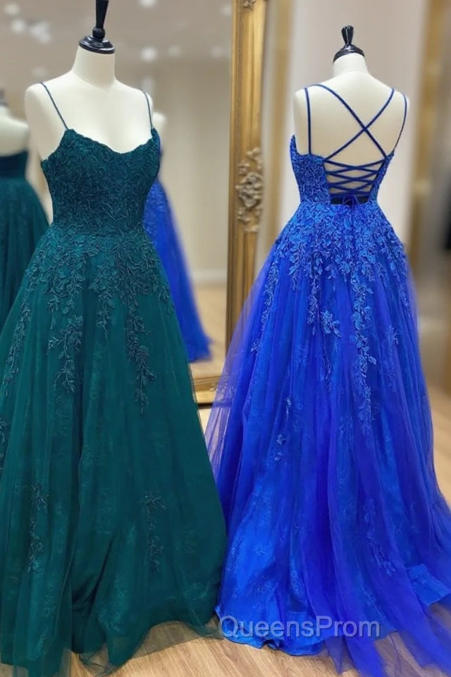 Cute Tulle Lace Long Evening Prom Dress, A-Line Backless Evening Party Dress Main image