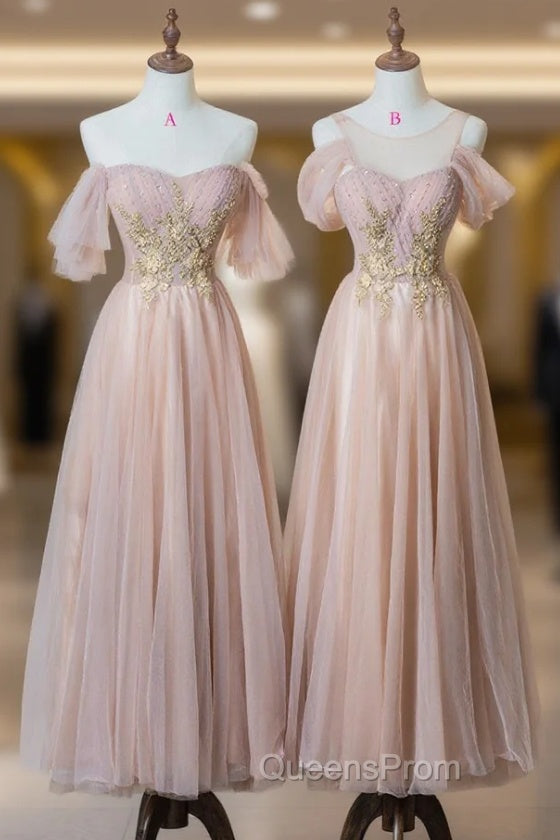 Cute Tulle Lace Tea Length Evening Prom Dress, Pink A-Line Evening Party Dress Secondary image
