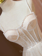 Cute Tulle Light Champagne Short Evening Prom Dress, Lace Homecoming Dress