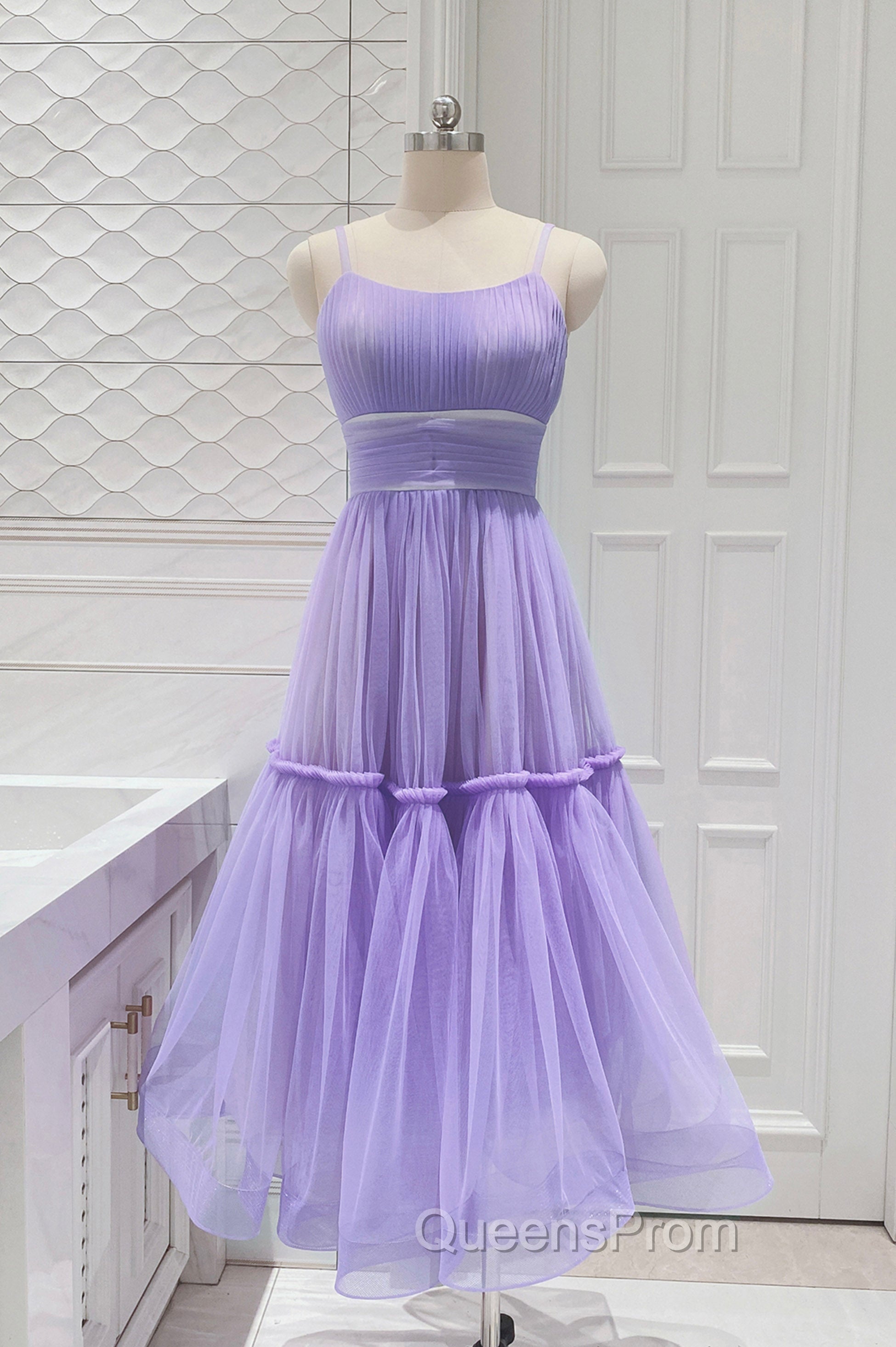 Cute Tulle Scoop Spaghetti Straps Homecoming Dress, Short Evening Prom Dress Main image