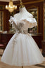 Cute Tulle Sequins Short Evening Prom Dress, Light Champagne Off Shoulder Party Dress