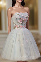 Cute Tulle Short Lace Applique Short Evening Prom Dress, Tulle Puffy Homecoming Dress