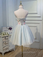 Cute Tulle Short Lace Applique Short Evening Prom Dress, Tulle Puffy Homecoming Dress