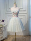 Cute Tulle Short Lace Applique Short Evening Prom Dress, Tulle Puffy Homecoming Dress