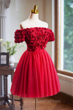 Cute Tulle Short Evening Prom Dress with Appliques, Red A-Line Homecoming Party Dress