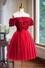 Cute Tulle Short Prom Dress with Appliques, Red A-Line Homecoming Party Dress