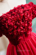 Cute Tulle Short Evening Prom Dress with Appliques, Red A-Line Homecoming Party Dress