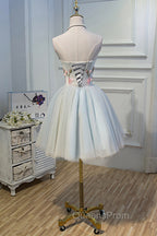 Cute Tulle Short Evening Prom Dress with Lace, A-Line Homecoming Party Dress