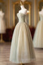 Cute Tulle Tea Length Evening Prom Dress, Green A-Line Strapless Evening Party Dress