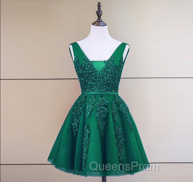 Cute Tulle V-neckline Beaded Short Evening Prom Dress, Homecoming Dress 2026