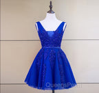 Cute Tulle V-neckline Beaded Short Evening Prom Dress, Homecoming Dress 2026