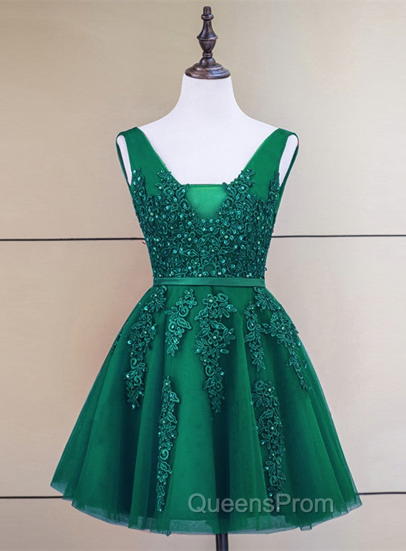 Cute Tulle V-neckline Beaded Short Evening Prom Dress, Homecoming Dress 2026