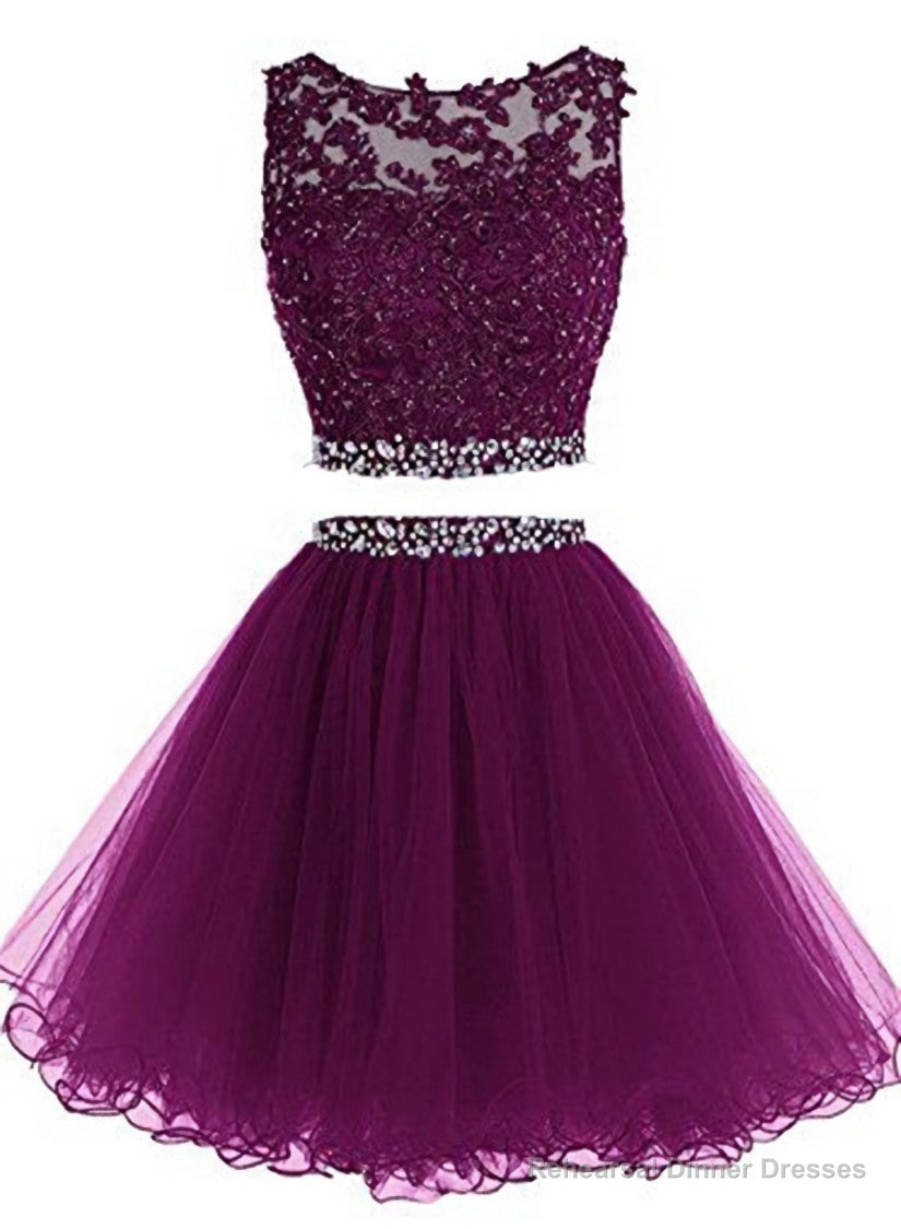 Cute Two Piece Tulle with Beadings Homecoming Dress, Lovely Formal Dress Main image