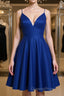 Cute V Neck Backless Short Royal Blue Evening Prom Dress with Straps, Backless Royal Blue Formal Graduation Homecoming Dress
