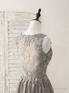 Cute V Neck Lace Chiffon Gray Short Prom Dress Gray Homecoming Dress