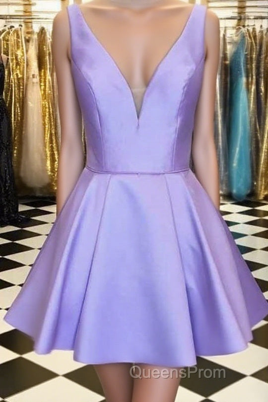 Cute V Neck Satin Short Evening Prom Dress, V Neck Homecoming Dress, Formal Evening Dress Main image
