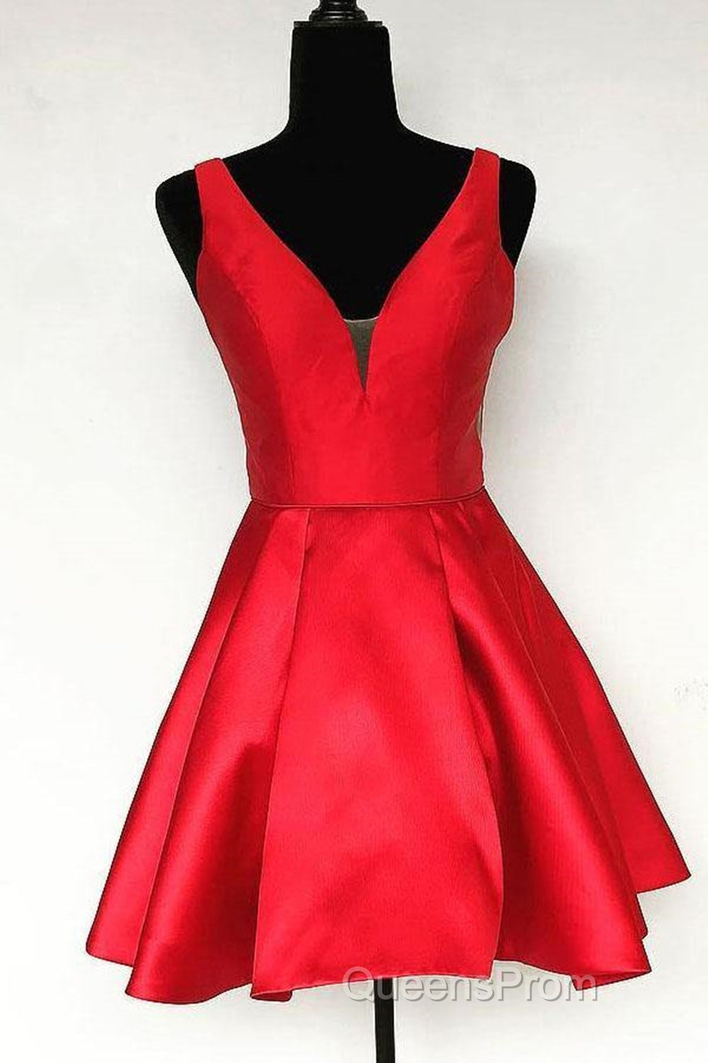 Cute V Neck Satin Short Evening Prom Dress, V Neck Homecoming Dress, Formal Evening Dress