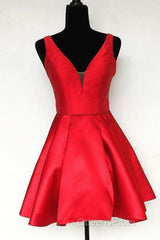 Cute V Neck Satin Short Evening Prom Dress, V Neck Homecoming Dress, Formal Evening Dress