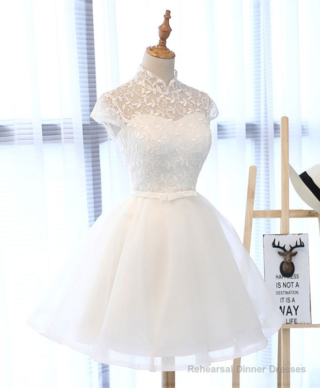 Cute White Lace Short Prom Dress, White Homecoming Dress Secondary image