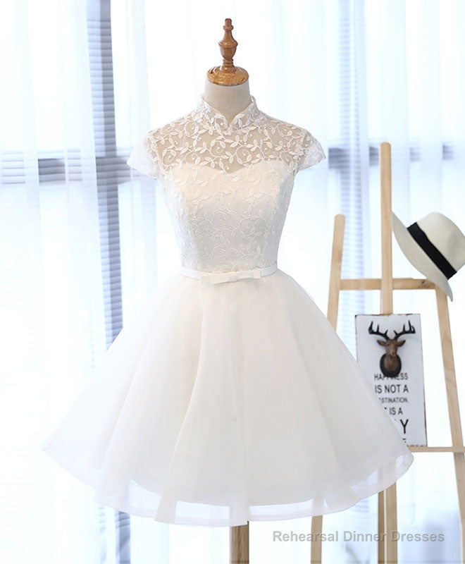 Cute White Lace Short Prom Dress, White Homecoming Dress Main image