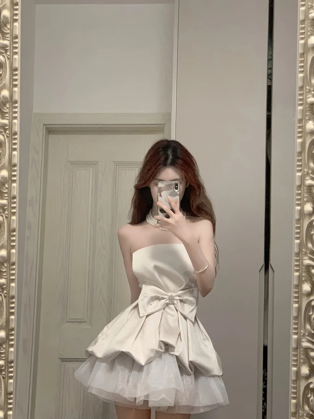 Cute White Strapless Bow Satin Tulle Mini 17Th Birthday Homecoming Dress Main image