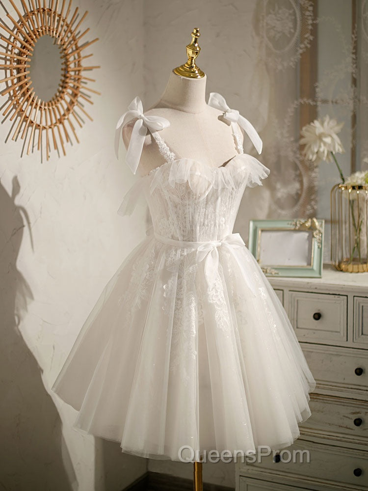 Cute white tulle lace short Evening Prom Dress, white homecoming Dress