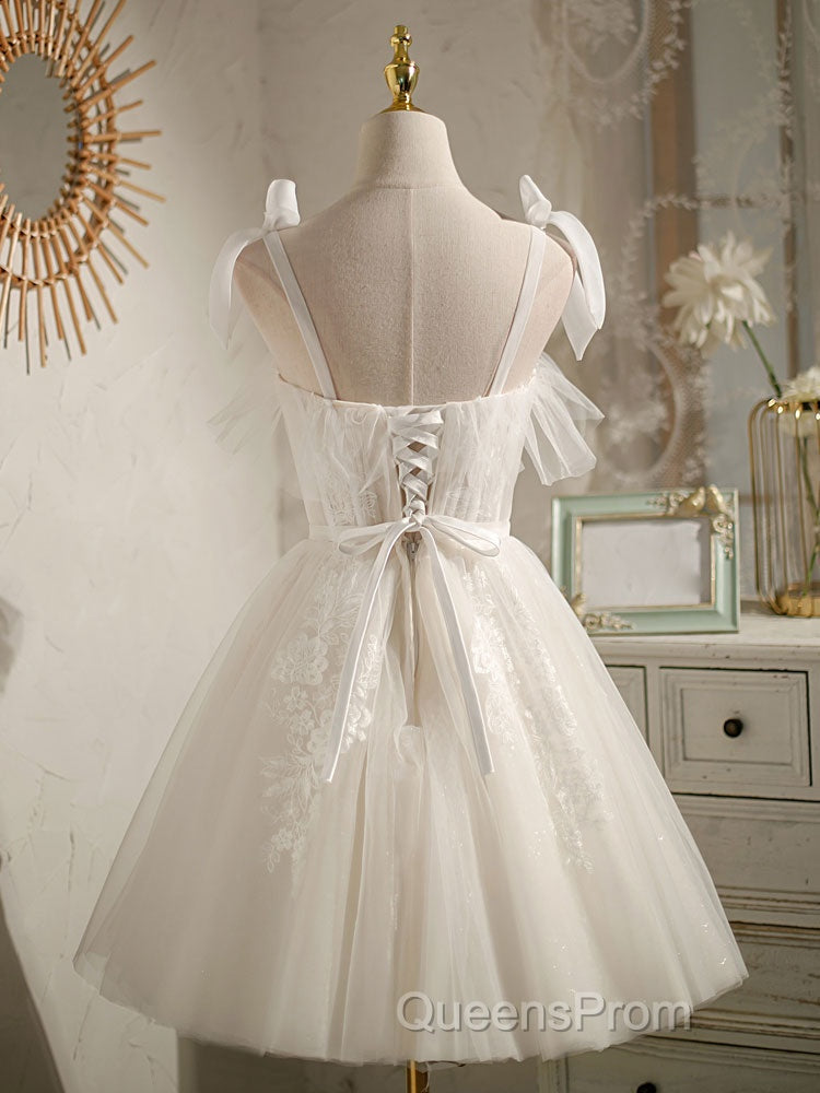 Cute white tulle lace short Evening Prom Dress, white homecoming Dress