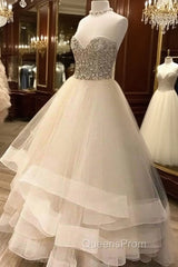 Cute White Tulle Long Evening Prom Dress, White Evening Dress