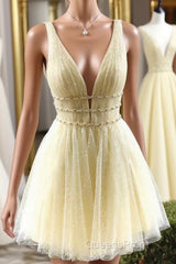 Cute yellow tulle short Evening Prom Dress, yellow homecoming Dress