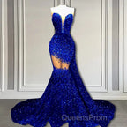 V-Neck Sequins Evening Prom Dress Mermaid Sleeveless Crystal.