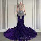 Sequined Sleeveless Mermaid Evening Prom Dress with Beadings