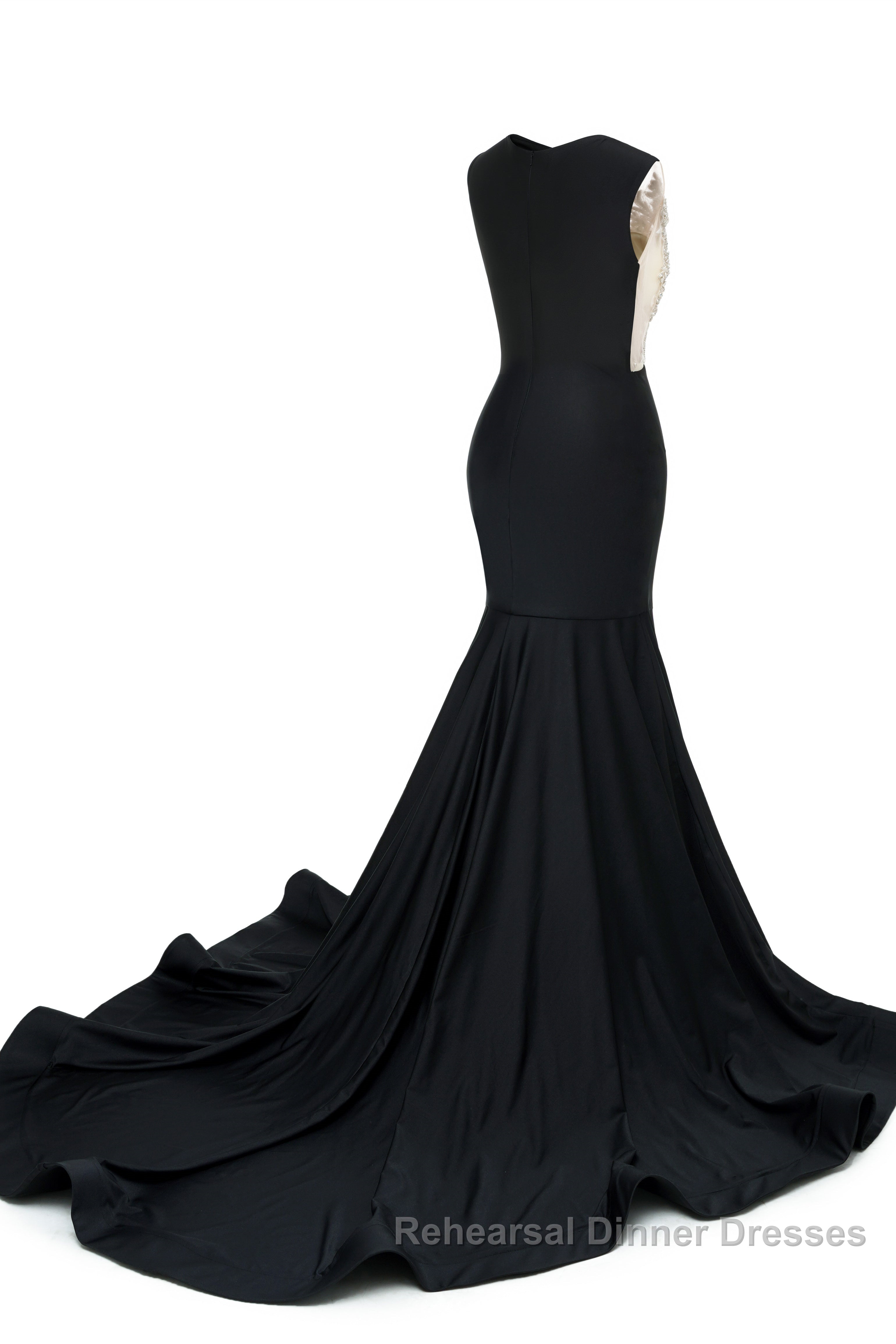 Portrait Trumpet Sweep Train Sleeveless Beading Evening Dresses Secondary image
