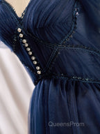 Dark Blue A-Line Short Evening Prom Dress, Dark Blue Homecoming Dress