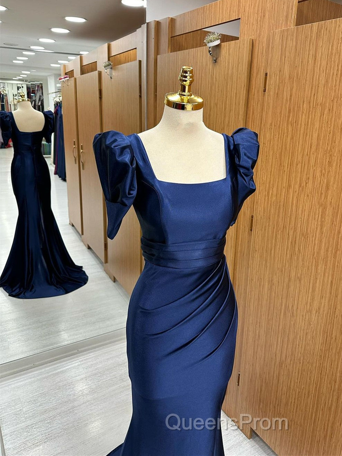 Dark Blue Blue Long Mermaid Evening Prom Dress With Slit, Dark Blue Party Dress
