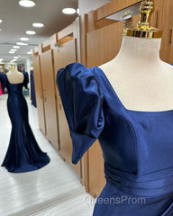 Dark Blue Blue Long Mermaid Evening Prom Dress With Slit, Dark Blue Party Dress