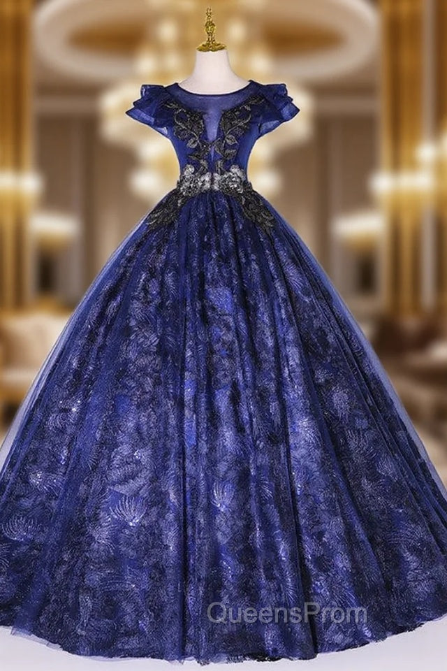 Dark Blue Lace Tulle Appliques Quinceanera Dress Main image