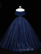 Dark Blue Long Evening Prom Dress, Blue Tulle Evening Gown Graduation Dress