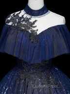 Dark Blue Long Evening Prom Dress, Blue Tulle Evening Gown Graduation Dress