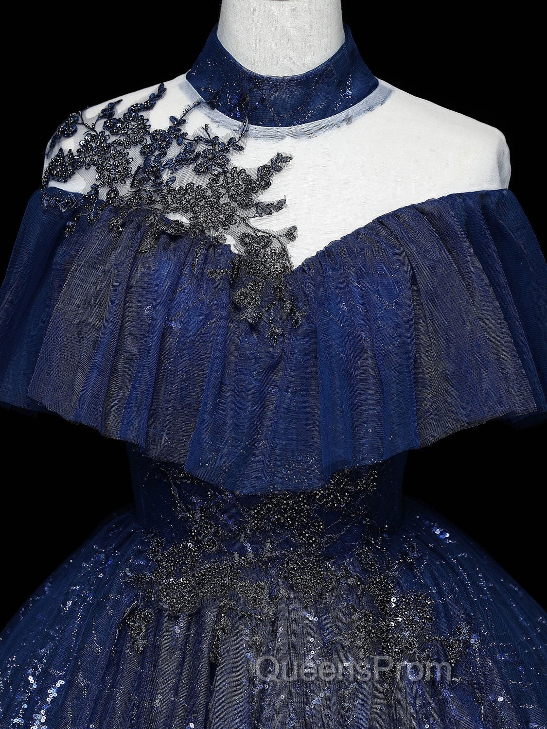 Dark Blue Long Evening Prom Dress, Blue Tulle Evening Gown Graduation Dress