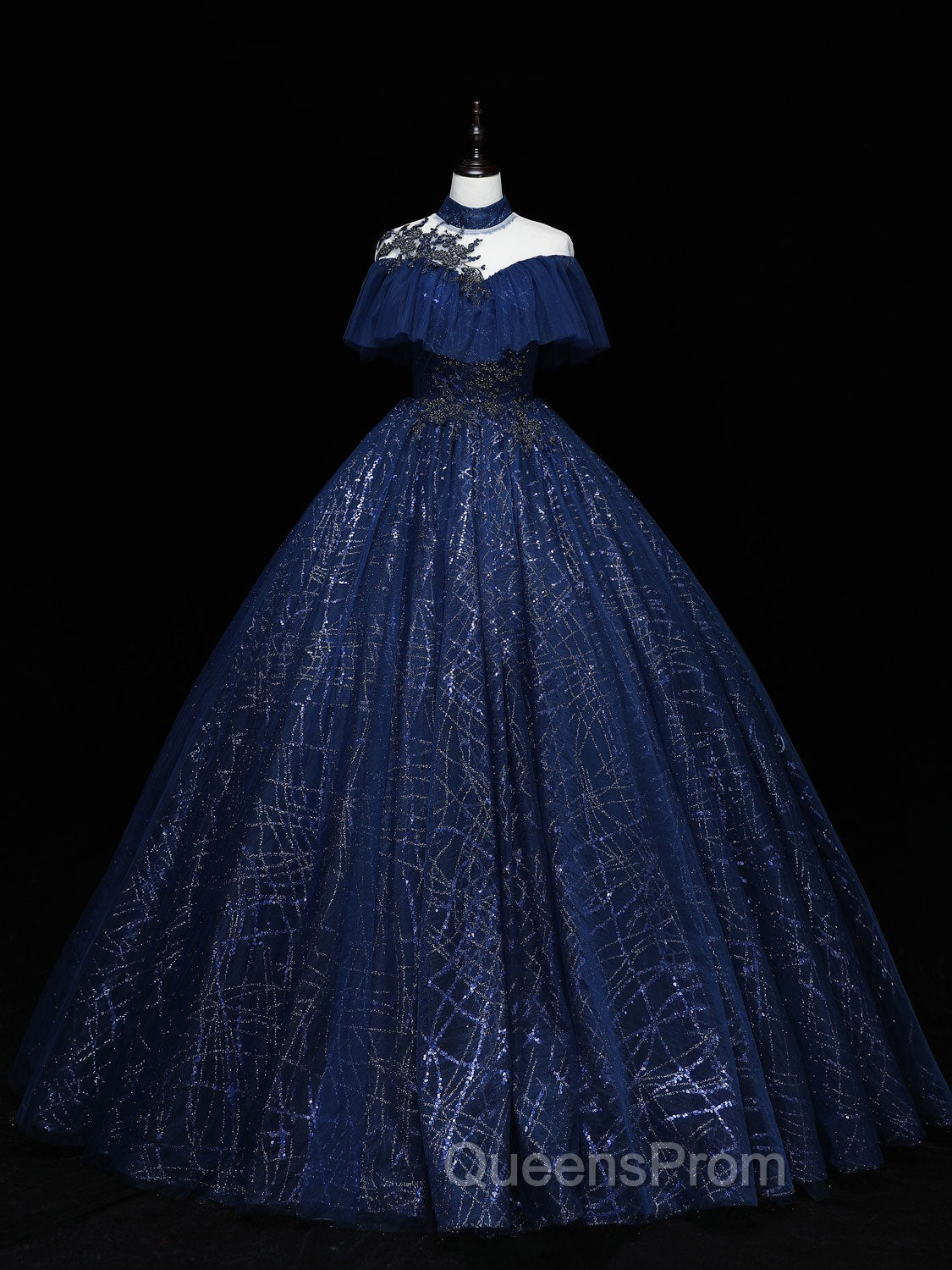 Dark Blue Long Evening Prom Dress, Blue Tulle Evening Gown Graduation Dress Secondary image