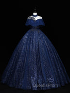 Dark Blue Long Evening Prom Dress, Blue Tulle Evening Gown Graduation Dress
