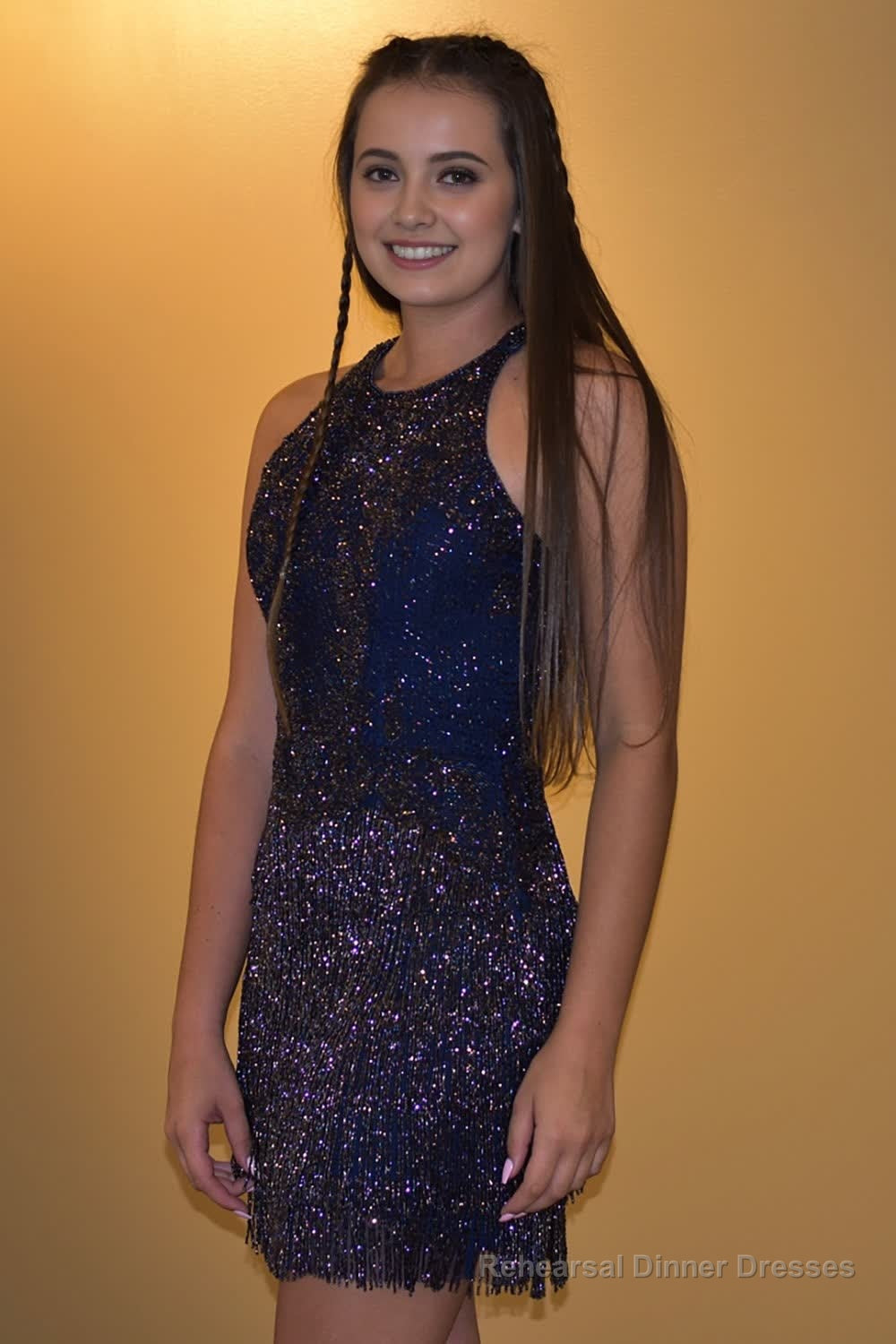 Dark Blue Open Back Sequins Homecoming Dress Main image
